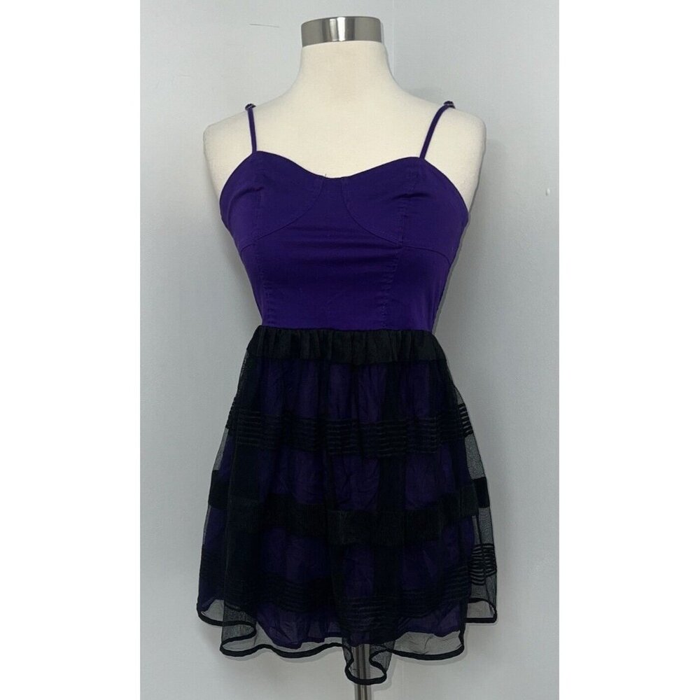 Aeropostale Dress Womens Extra Small Purple Black Sleeveless Sheer Overlay Mini